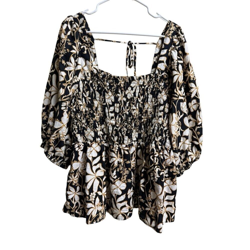 Ava & Viv Floral Smocked Blouse Puff Sleeve Peplum Top 2X - Picture 3 of 6